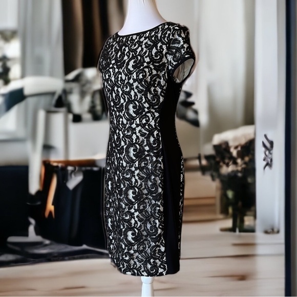 NWT Lauren Ralph Lauren dress black lace overlay cream Sz 10 | LISTED @ 65% OFF - Picture 9 of 16